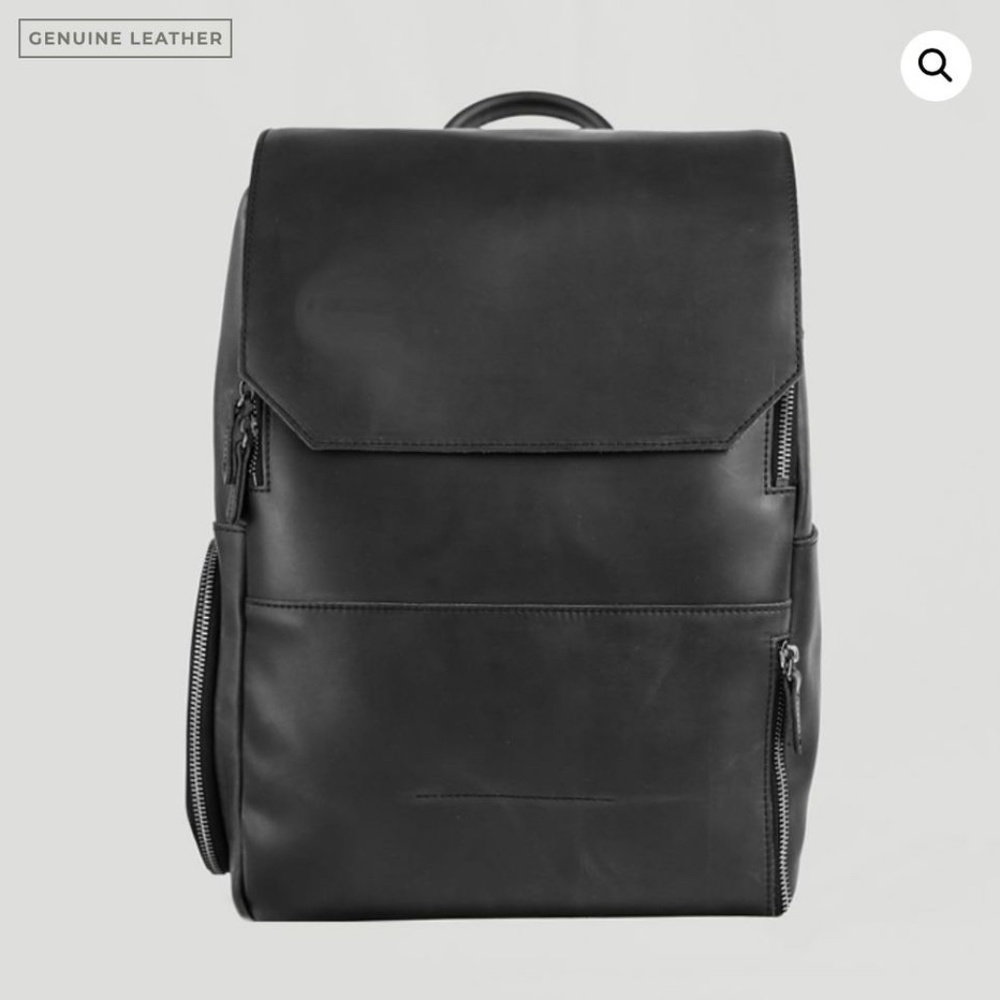 Altas Supply Co. Minimalist Black Ink Top-Grain Leather Backpack